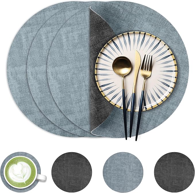 13-Inch Faux Leather Round Placemats Set of 4, Waterproof Anti-Slip Dual Sided by Fyvva