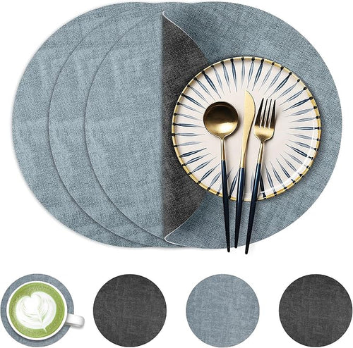 13-Inch Faux Leather Round Placemats Set of 4, Waterproof Anti-Slip Dual Sided by Fyvva