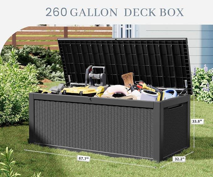 NUNU LAB 260 Gallon Outdoor Storage Box, Resin Large Sturdy Deck Box, Backyard - Image 4
