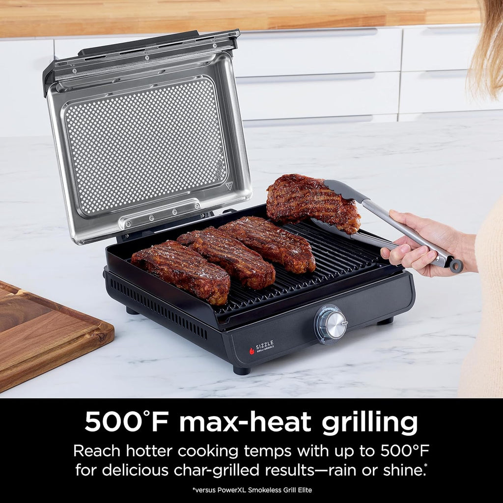 Sizzle™ Indoor Grill & Griddle, 14'', 500°F, Grey/Silver, GR101 – close-up