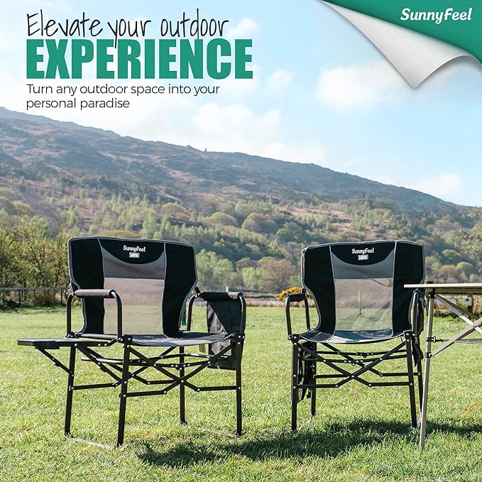 Folding Camp Chair, Oversized Heavy Duty, 500 lbs Capacity, Black