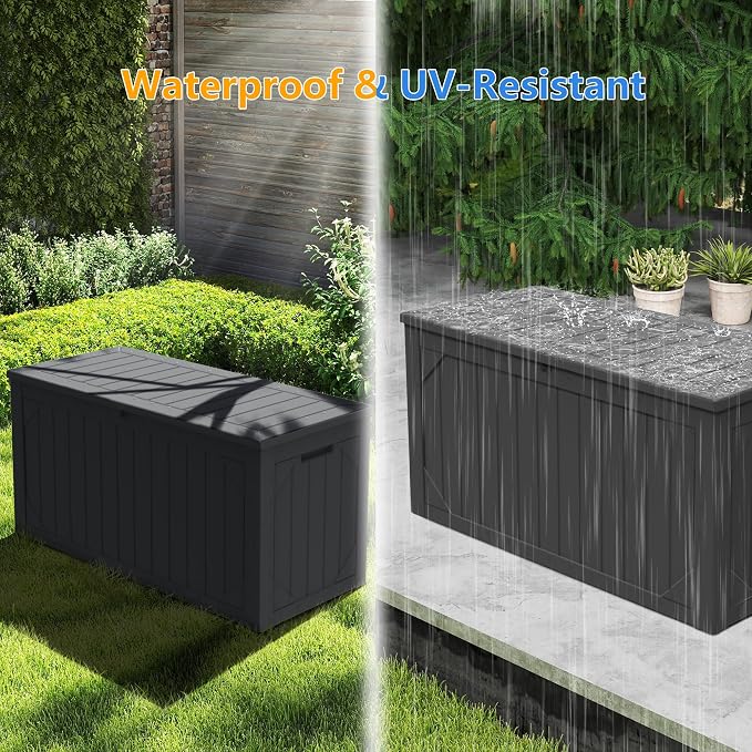 100 Gallon Resin Deck Box, Waterproof Outdoor Storage Box - Image 4