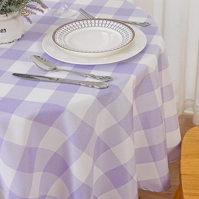 Cupuamon 2 Pack Waterproof Polyester Fabic Round Checkered Tablecloth，60 - Image 8