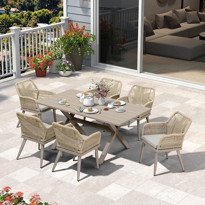 PURPLE LEAF 7 Pieces Outdoor Dining Set All-Weather PE Rattan Outdoor Patio - Image 2