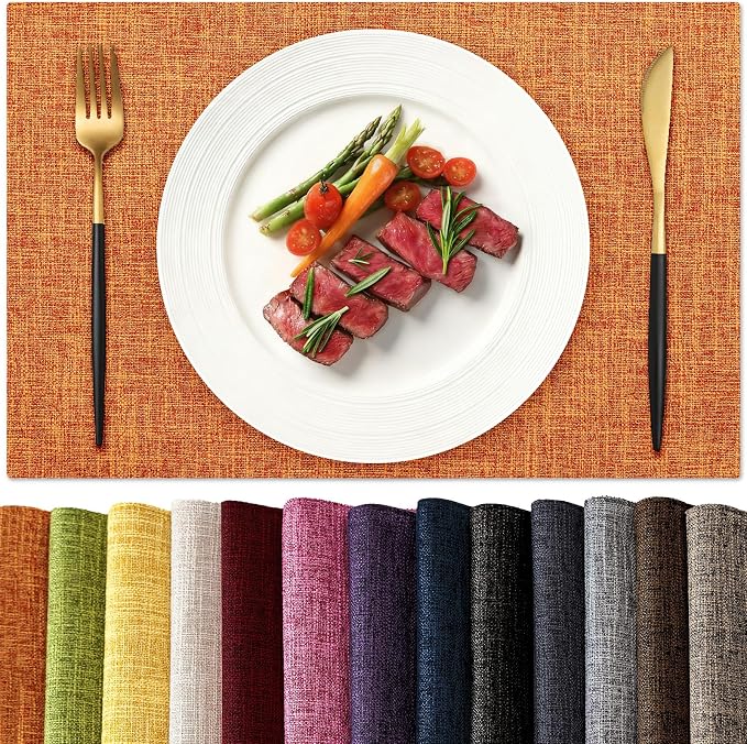 KXN Placemats Set of 4, Dual-Layer Thickened Faux Linen Table Mats, Heat by Homepage