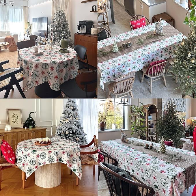 Christmas Tablecloth with Snowflake, Spillproof Waterproof Fabric Table Cloth - Image 7