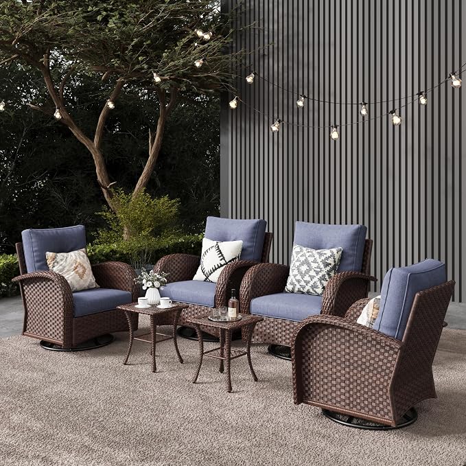 LayinSun 6 Pieces Outdoor Patio Furniture Set, Rattan Wicker Sectional Swivel by LayinSun