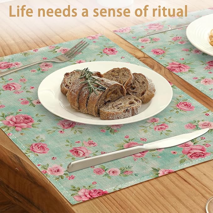 6 Pcs Placemats, Vintage Floral Table Mats Washable Recyclable Table Placemats - Image 2