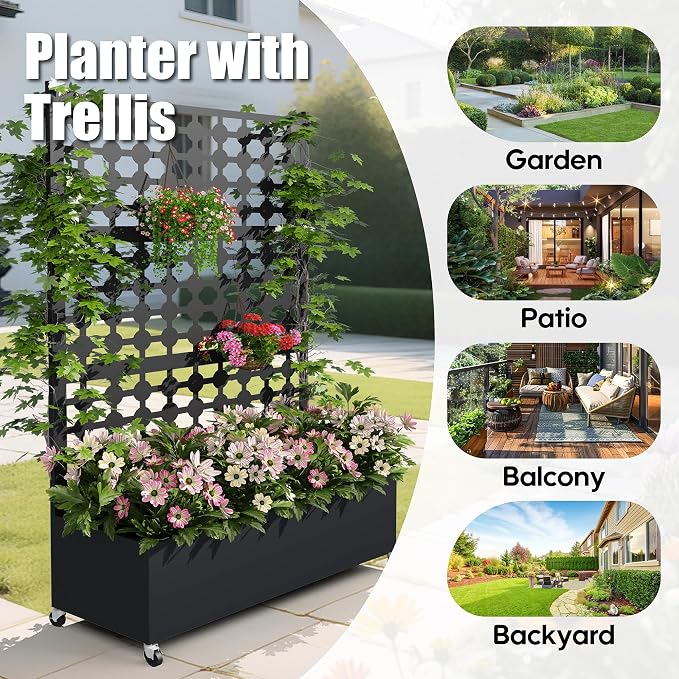 Metal Planter Box with Trellis Privacy Screen, Raised Garden Bed with Dots - Image 6