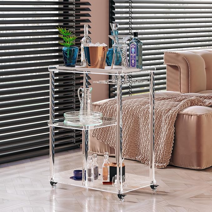 Dethan Acrylic Bar Cart with Lockable Wheels, 3 Tier Clear Serving Cart with - Image 2