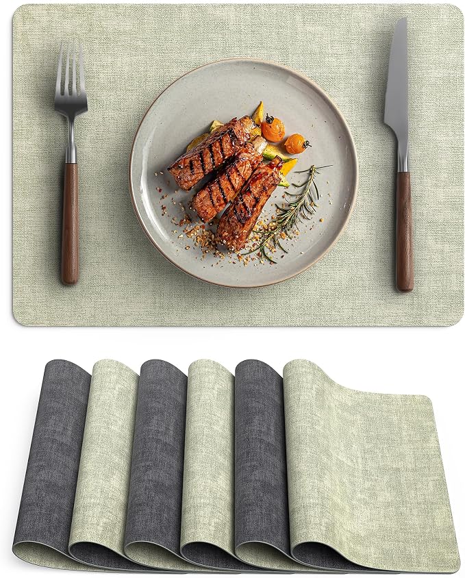 Faux Leather Vinyl Placemats Set of 6 Wipeable Heat Resistant Place Mats 100% by Unknown
