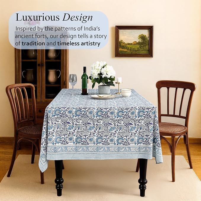 CPC Tablecloth 100% Cotton 72x160 Inch Indian Block Print Rectangle Table Cover - Image 2