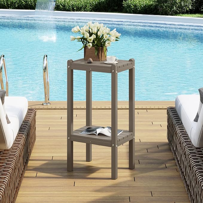 Costaelm Outdoor Side Table, 2-Tier Small Patio Coffee Tables - Image 2