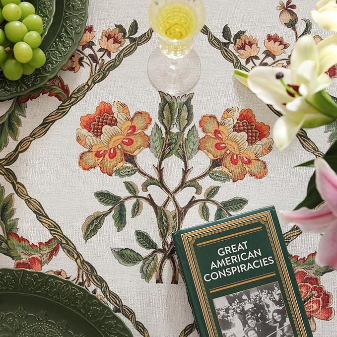 patdrea Designer Vintage Linen Floral Rectangle Tablecloth, French Tablecloths - Image 4