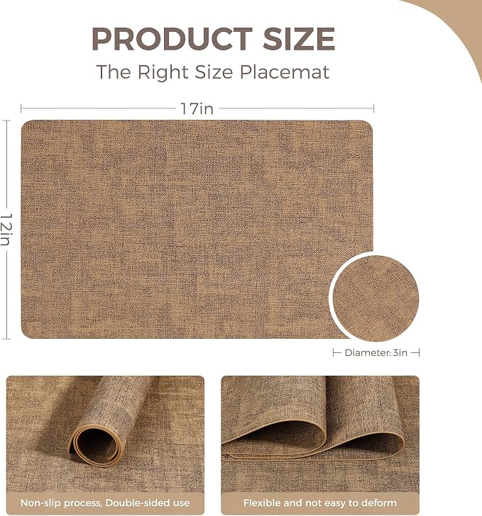 Vinyl Placemats Set of 4, Faux Leather Waterproof and Heat Resistant Place Mats - Image 4