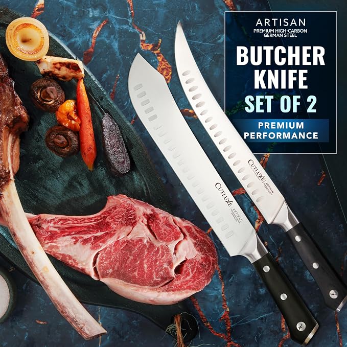 Cutluxe Butcher Knife Set – Cimeter Breaking & Bullnose Carving Knives - Image 3