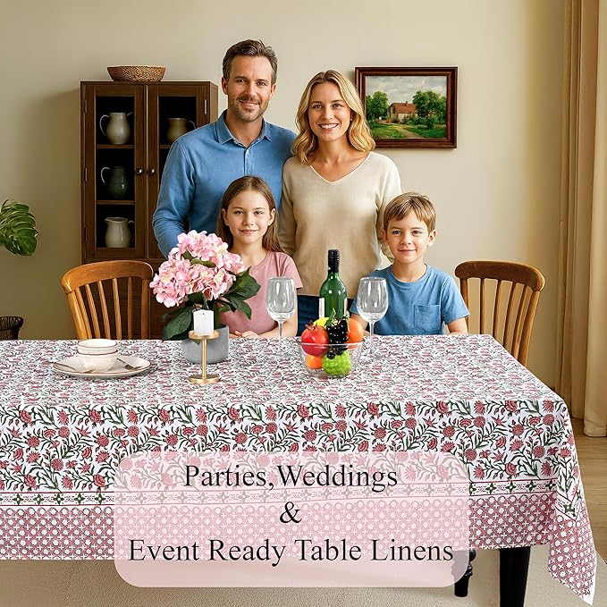 CPC Tablecloth 100% Cotton 70x118 Inch Indian Block Print Rectangle Table Cover - Image 3