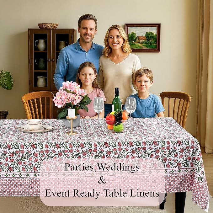 CPC Tablecloth 100% Cotton 70x108 Inch Indian Block Print Rectangle Table Cover - Image 3