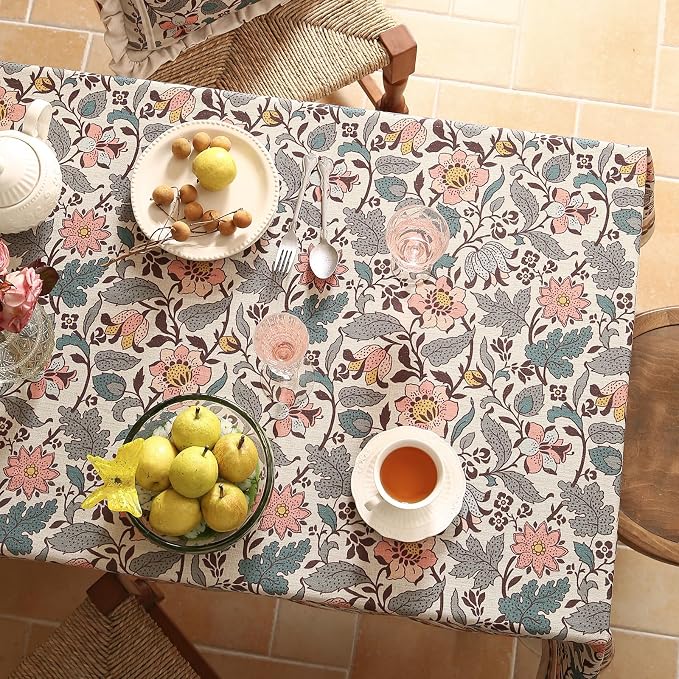 ISAENNE Designer Boho Floral Small Square Tablecloth, Linen Lotus Flower - Image 4