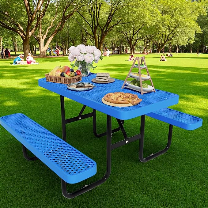 4FT Picnic Tables for Outdoors, Rectangular Commercial Metal Picnic Table Bench by HIMcup