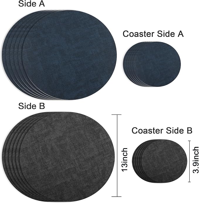 13-Inch Faux Leather Round Placemats Set of 6, Waterproof Anti-Slip Dual Sided - Image 2