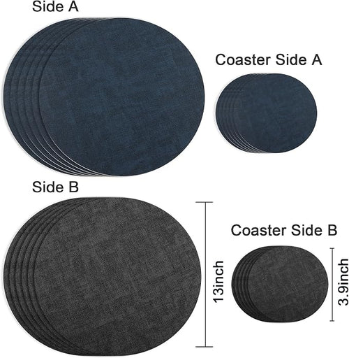 13-Inch Faux Leather Round Placemats Set of 6, Waterproof Anti-Slip Dual Sided - Image 2