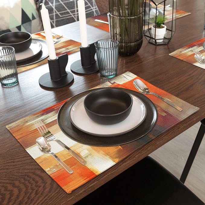 Orange Placemats for Dining Table Set of 6 Modern Art Abstract Painting Place - Image 6