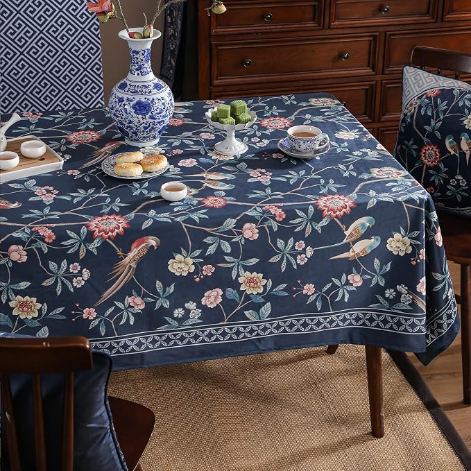patdrea Designer Dark Blue Linen Rectangle Tablecloth, Vintage Navy French - Image 8