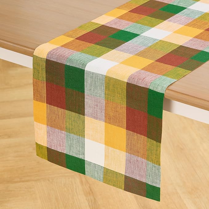 Solino Home Checkered Linen Table Runner 108 Inches Long - Image 2