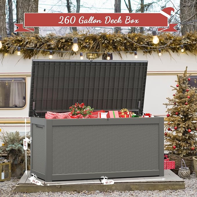 NUNU LAB 260 Gallon Outdoor Storage Box, Resin Large Sturdy Deck Box, Backyard - Image 2