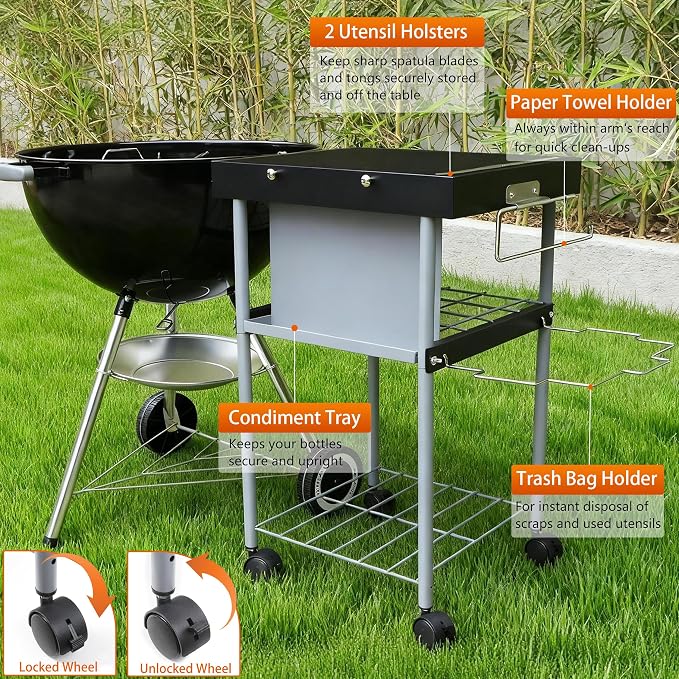 Grill Table Cart for Weber 22 inch Kettle 18in Charcoal Camping Carts for - Image 3