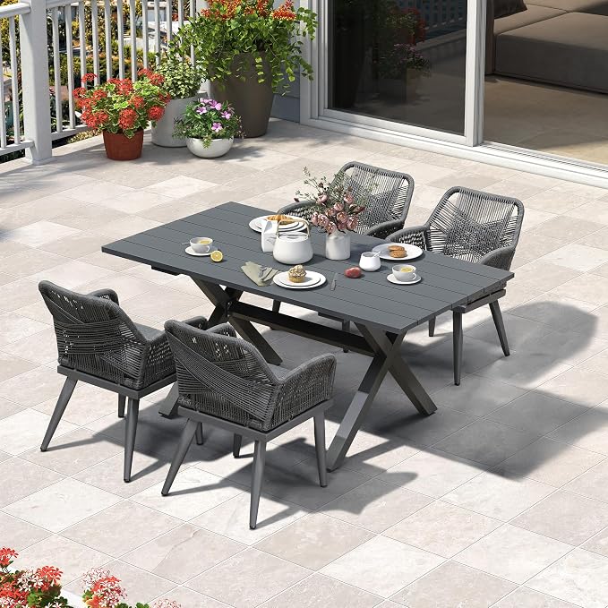 PURPLE LEAF 5 Pieces Outdoor Dining Set All-Weather PE Rattan Outdoor Patio by PURPLELEAF