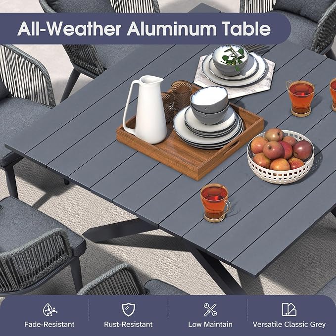 PURPLE LEAF 9 Pieces Outdoor Metal Furniture Set Patio Conversation Sets Dining - Image 4