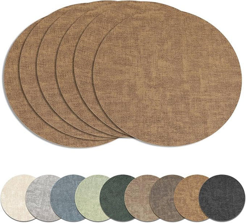 13" Round Placemats Set of 6, Reversible Faux Leather Heat Resistant Table Mats by NCUE