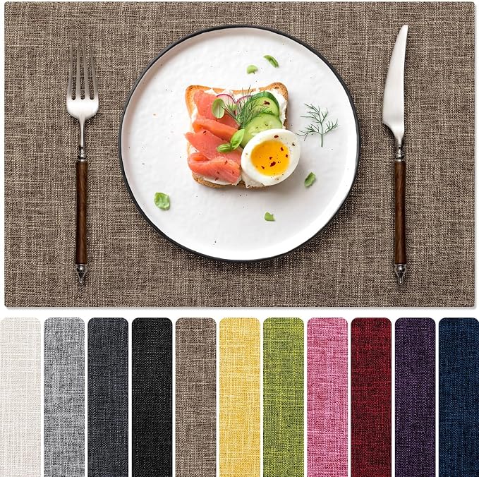 Blue Forest Placemats Set of 4, Dual-Layered Thickened Faux Linen Cloth Place by BlueForest