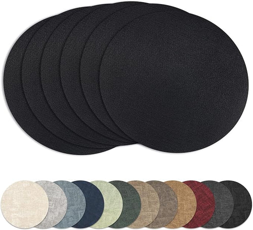 13" Round Placemats Set of 6, Reversible Faux Leather Heat Resistant Table Mats by NCUE