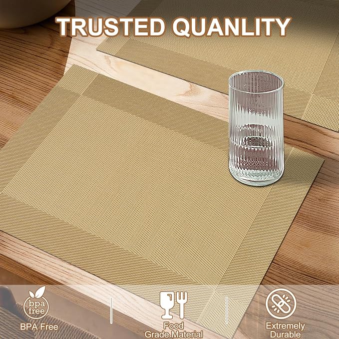 BETEAM Placemats Set of 8, Woven Vinyl Placemat - Image 2