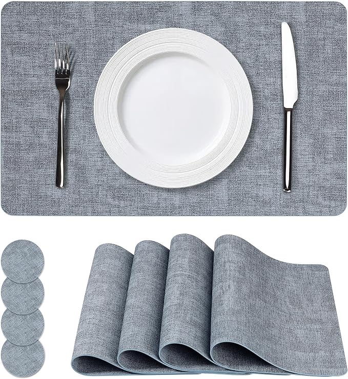 Vinyl Placemats Set of 4, Faux Leather Waterproof and Heat Resistant Place Mats by NCUE