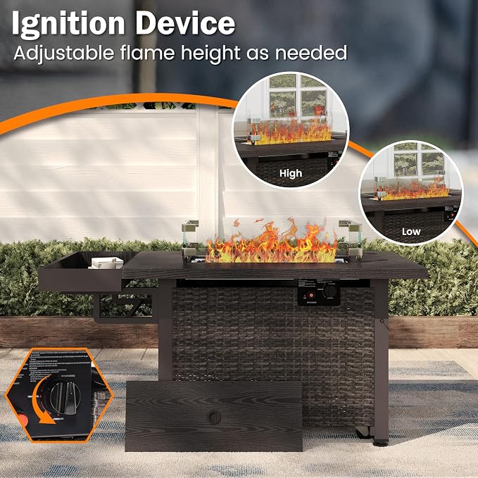52 Inch Wicker Patio Fire Table, 000BTU Propane Fire Pit Table - Image 4