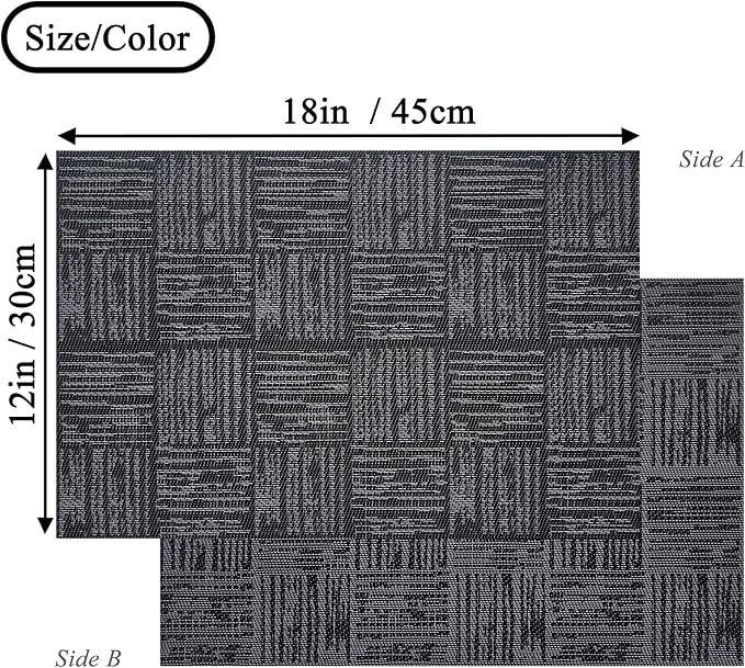 Black Placemats Set of 4, Plastic Vinyl 18" x 12" Place Mats - Image 2