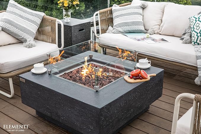 Elementi | Bundle Manhattan Gas Fire Pit Cast Concrete 36" Square Fire Table - Image 3