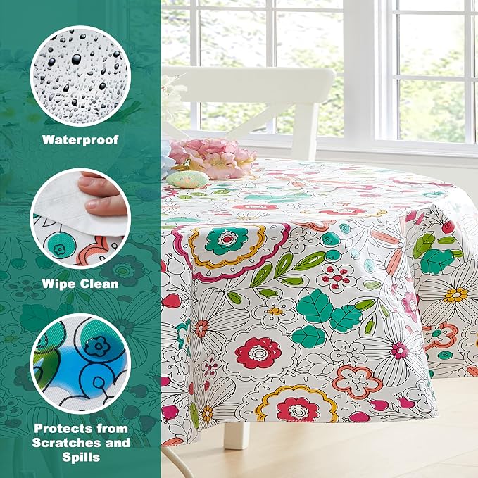 Newbridge Shabby Chic Lily Print 60 x 84 Inch Oval Vinyl Flannel Backed - Image 3