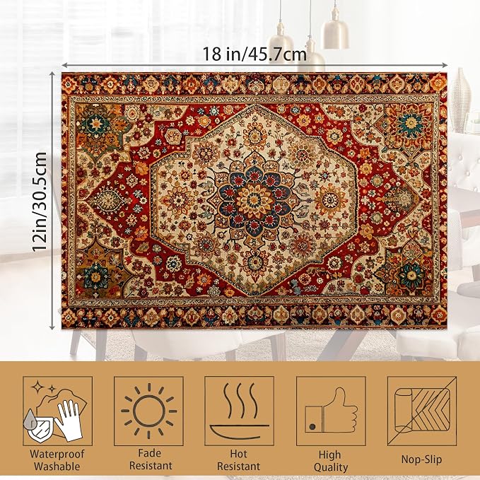 Boho Ethnic Placemats Set of 6, Retro Flower Placemats Washable Kitchen Dining - Image 6
