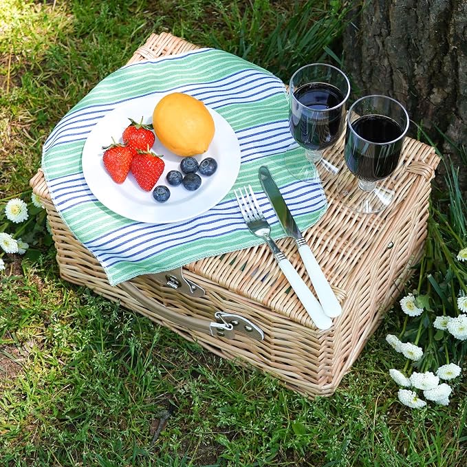 Wicker Picnic Basket for 2 Person, Willow Hamper Basket Sets - Image 5