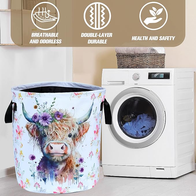 Highland Cow Laundry Basket Foldable Waterproof Oxford Cloth Funny Tote Bag - Image 7