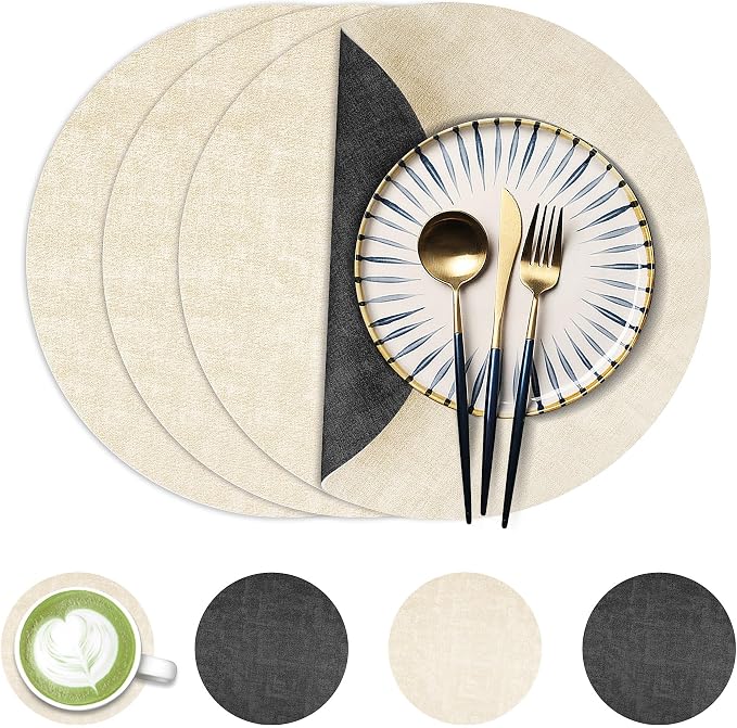 13-Inch Faux Leather Round Placemats Set of 4, Waterproof Anti-Slip Dual Sided by Fyvva