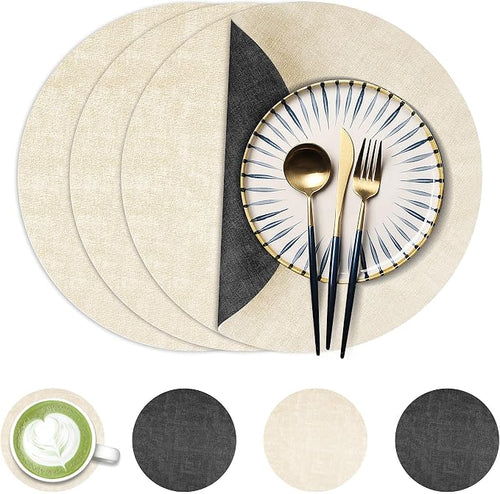 13-Inch Faux Leather Round Placemats Set of 4, Waterproof Anti-Slip Dual Sided by Fyvva