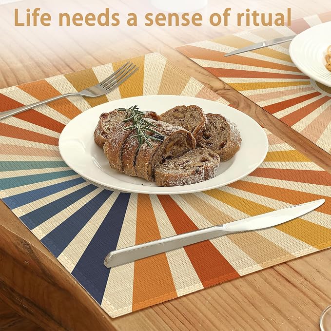 Placemats Set of 6, Vintage Boho Sun Table Mats, Sunrise Sunshine Washable - Image 2