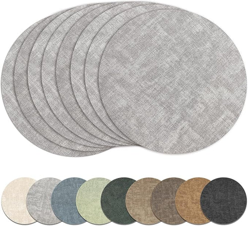 13" Round Placemats Set of 8, Reversible Faux Leather Heat Resistant Table Mats by NCUE