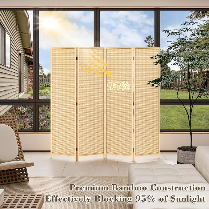 WelFurGeer 4 Panel Bamboo Room Divider, Folding Privacy Screen - Image 7